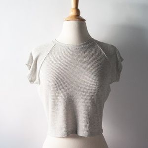 Monrow Mesh Cropped Raglan Crew Neck Tee